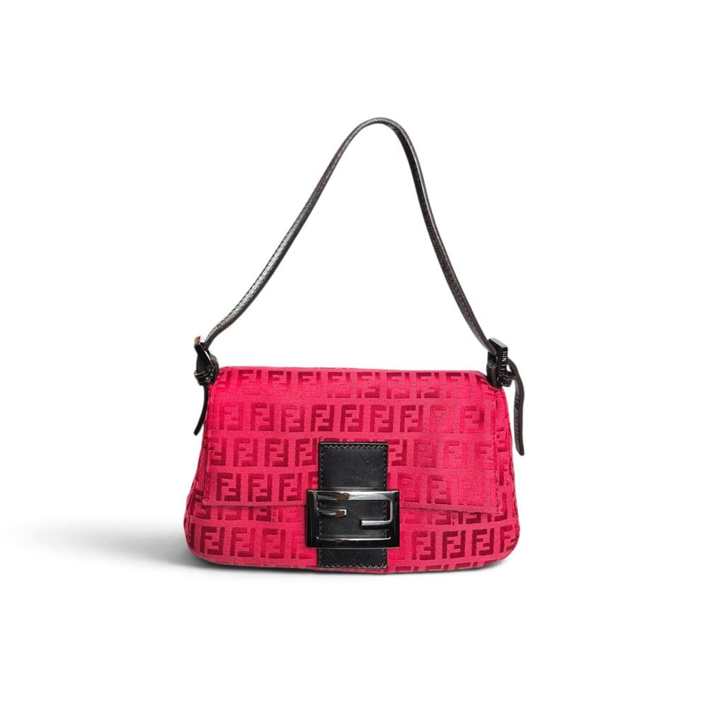 Y2k Fendi Mini Mamma Baguette Zucca Print Pink Brown Leather